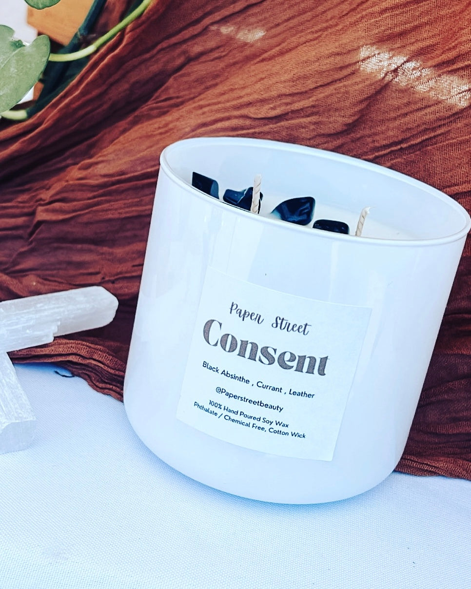 Consent 16oz Coconut Soy Wax Candle White Jar