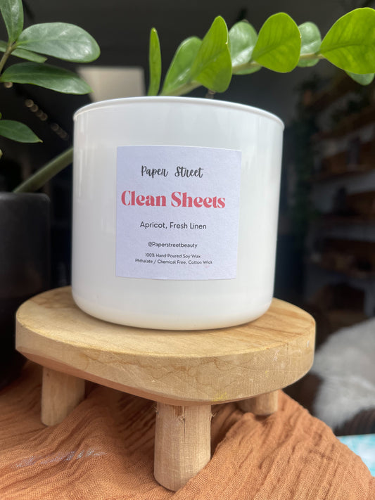 Clean Sheets 16 oz Coconut Soy Wax Candle White Jar